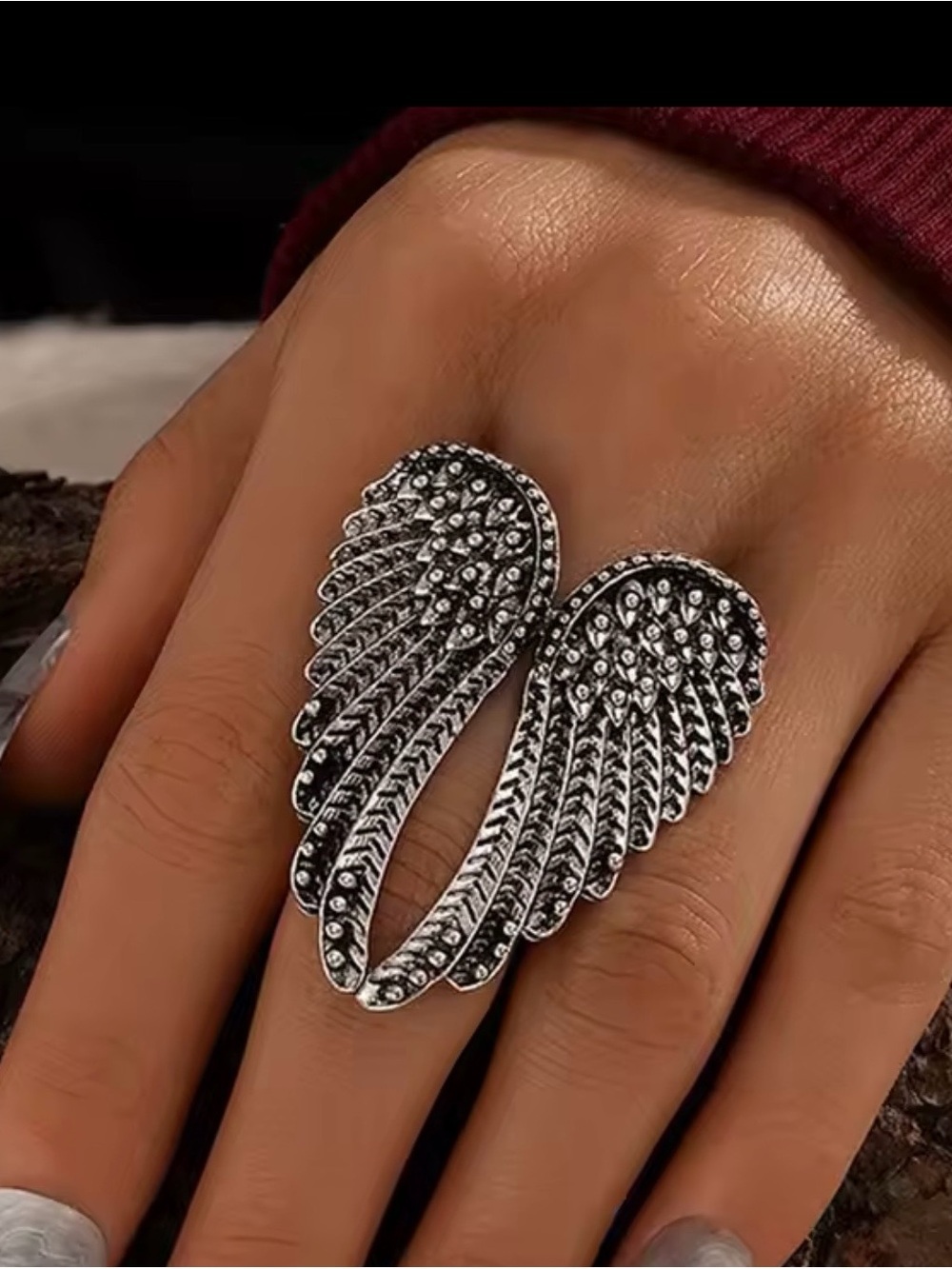 Silver Angel Wing Double Ring